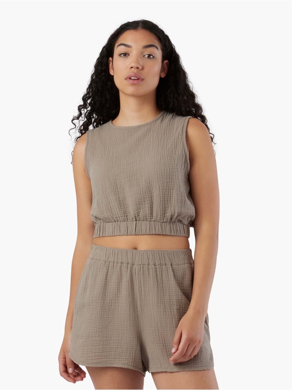 TKEES Taupe Cropped Sleeveless Romper Set NWOT
